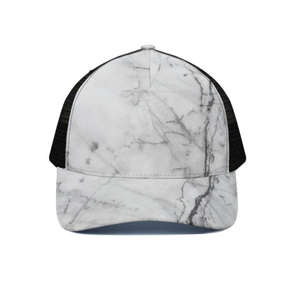 Grey Marble Stone Print Black Mesh Trucker Cap