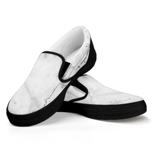 Grey Marble Stone Print Black Slip On Sneakers