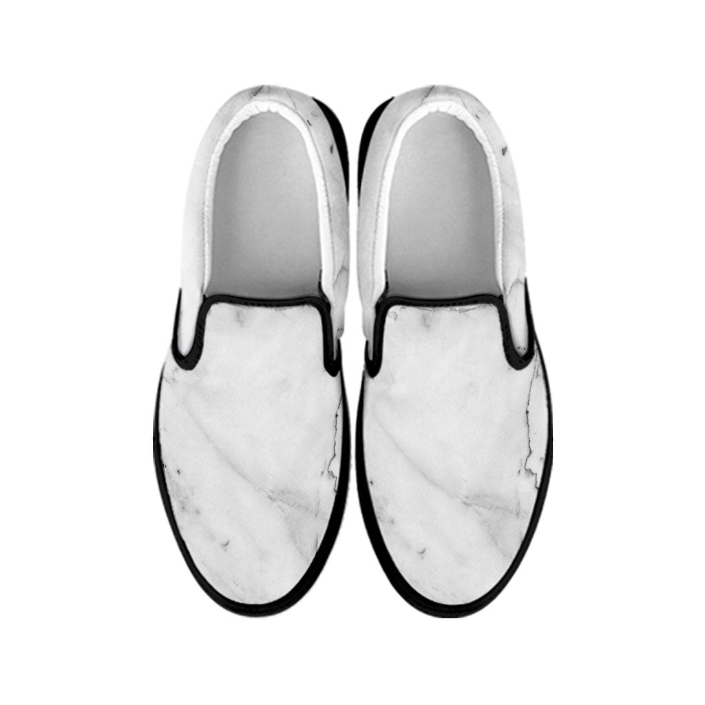 Grey Marble Stone Print Black Slip On Sneakers