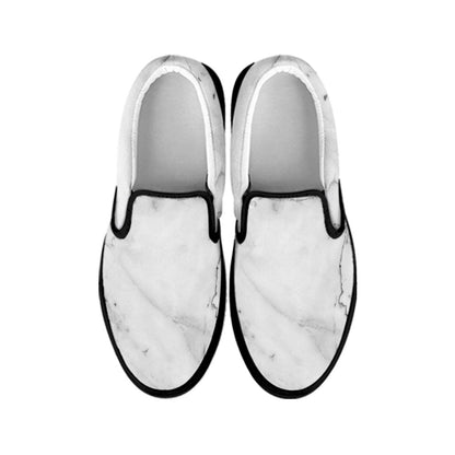 Grey Marble Stone Print Black Slip On Sneakers