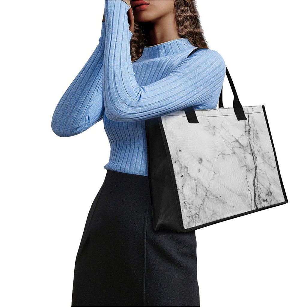 Grey Marble Stone Print Canvas Tote Bag