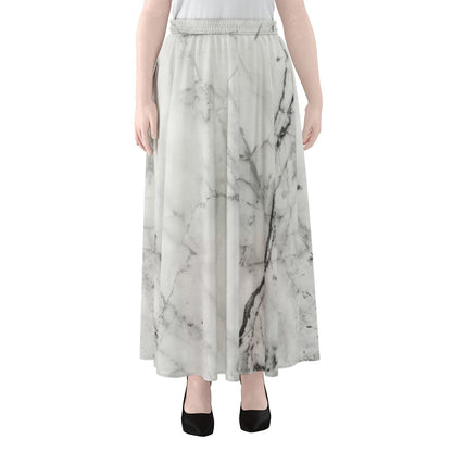 Grey Marble Stone Print Chiffon Maxi Skirt