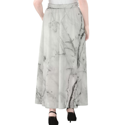 Grey Marble Stone Print Chiffon Maxi Skirt