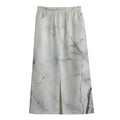Grey Marble Stone Print Cotton Front Slit Maxi Skirt
