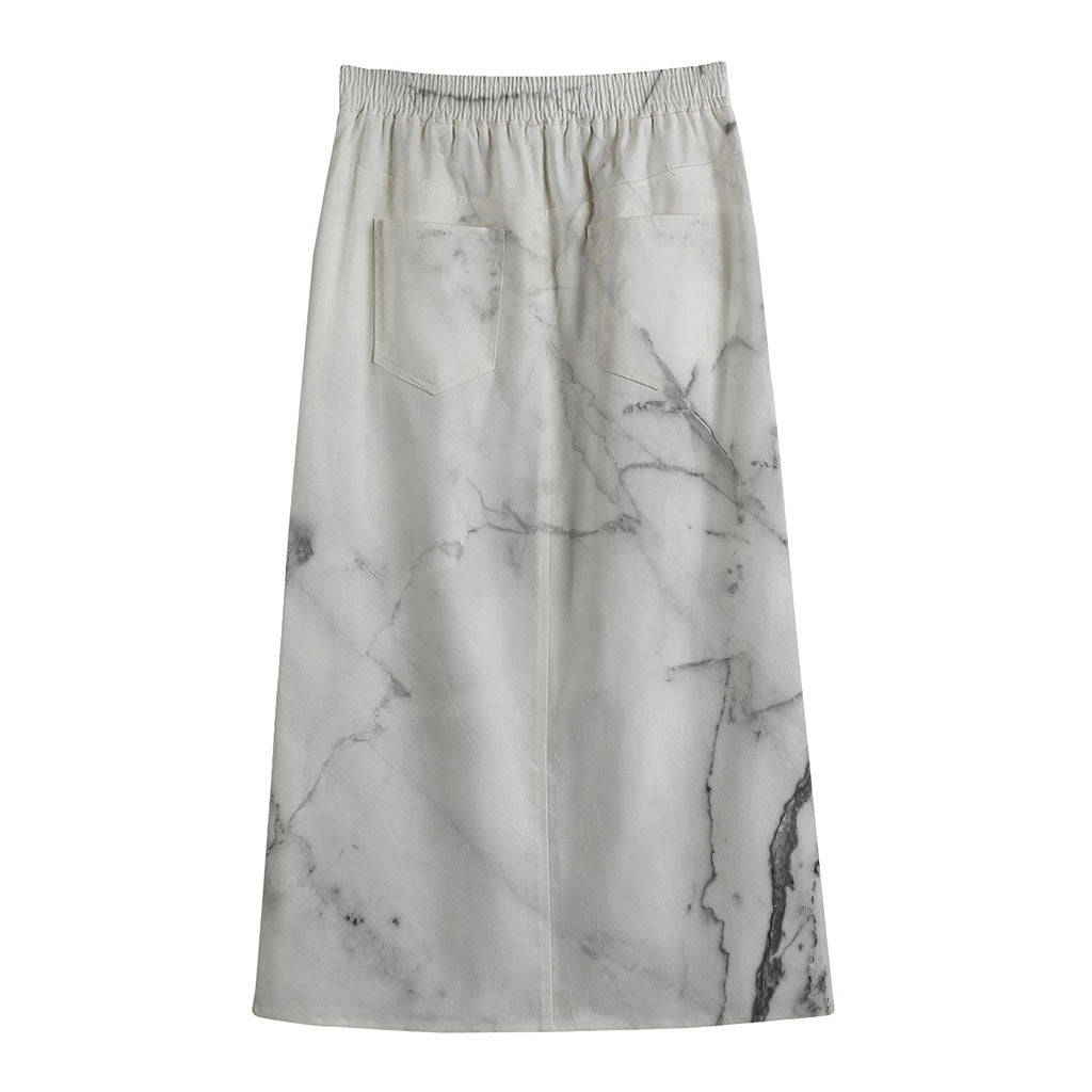 Grey Marble Stone Print Cotton Front Slit Maxi Skirt