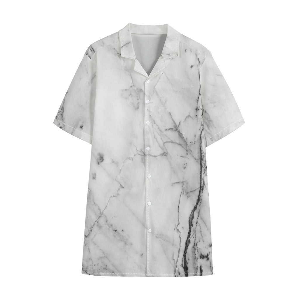 Grey Marble Stone Print Cotton Hawaiian Shirt
