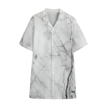 Grey Marble Stone Print Cotton Hawaiian Shirt