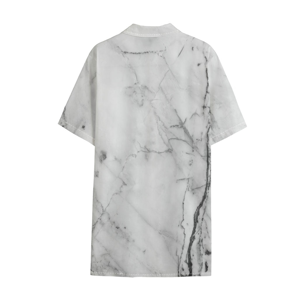 Grey Marble Stone Print Cotton Hawaiian Shirt