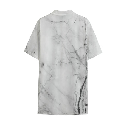 Grey Marble Stone Print Cotton Hawaiian Shirt