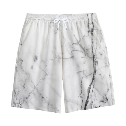 Grey Marble Stone Print Cotton Shorts