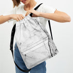 Grey Marble Stone Print Drawstring Backpack