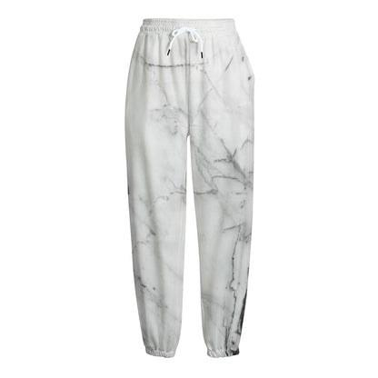 Grey Marble Stone Print Fleece Lined Knit Pants