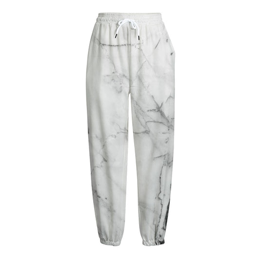 Grey Marble Stone Print Fleece Lined Knit Pants