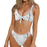 Grey Marble Stone Print Front Bow Tie Bikini