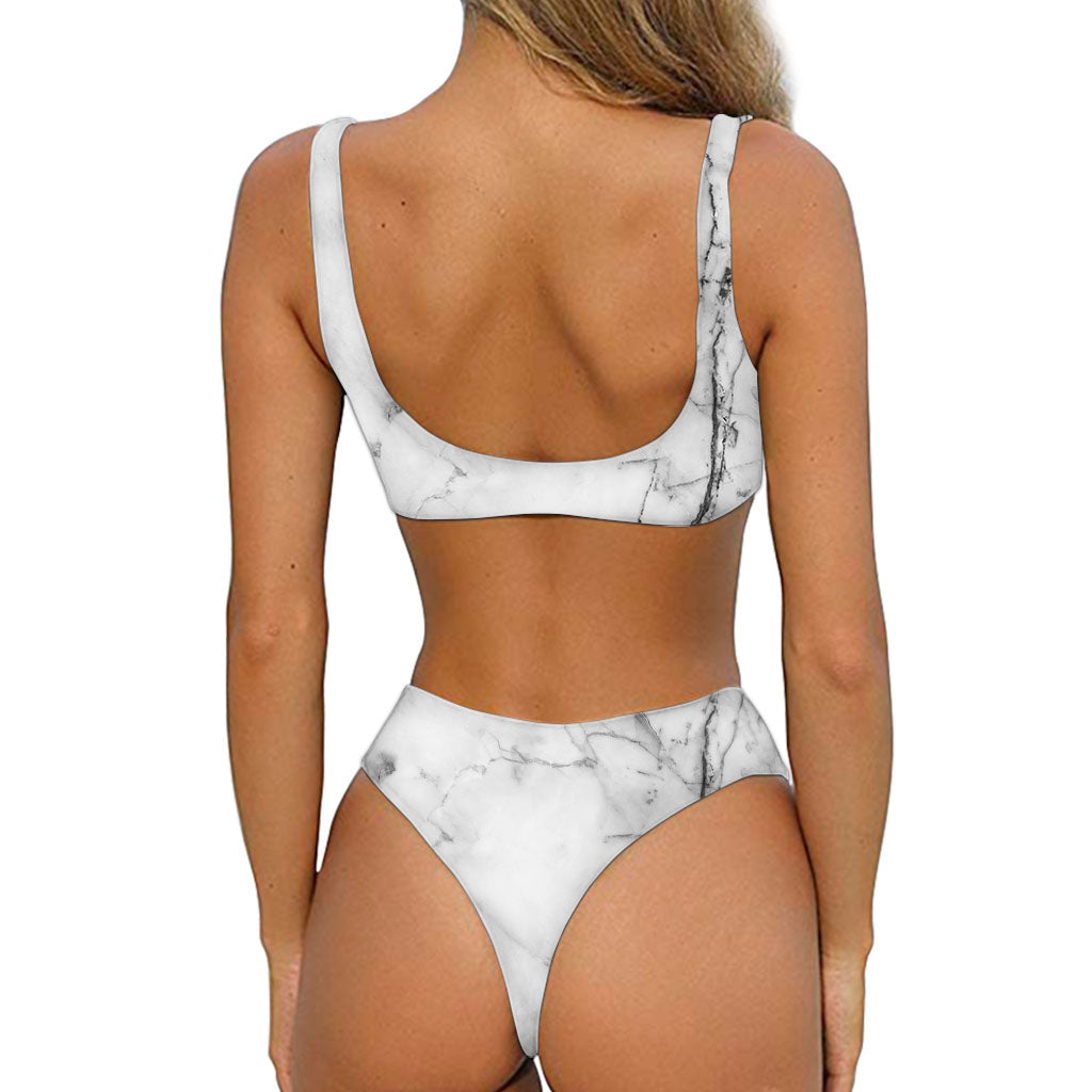 Grey Marble Stone Print Front Bow Tie Bikini
