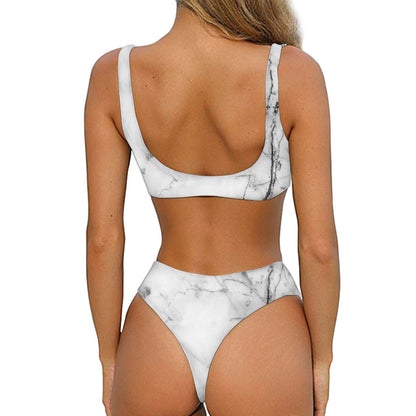 Grey Marble Stone Print Front Bow Tie Bikini