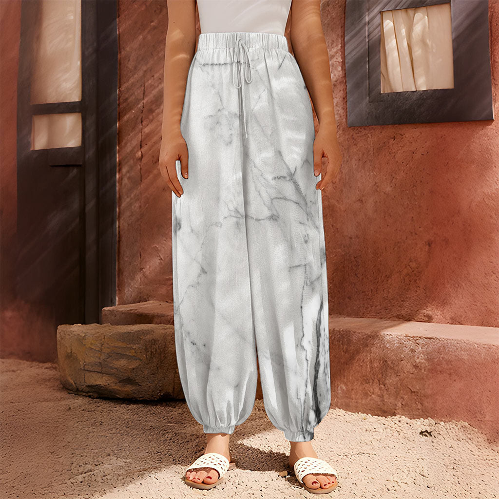 Grey Marble Stone Print Harem Pants