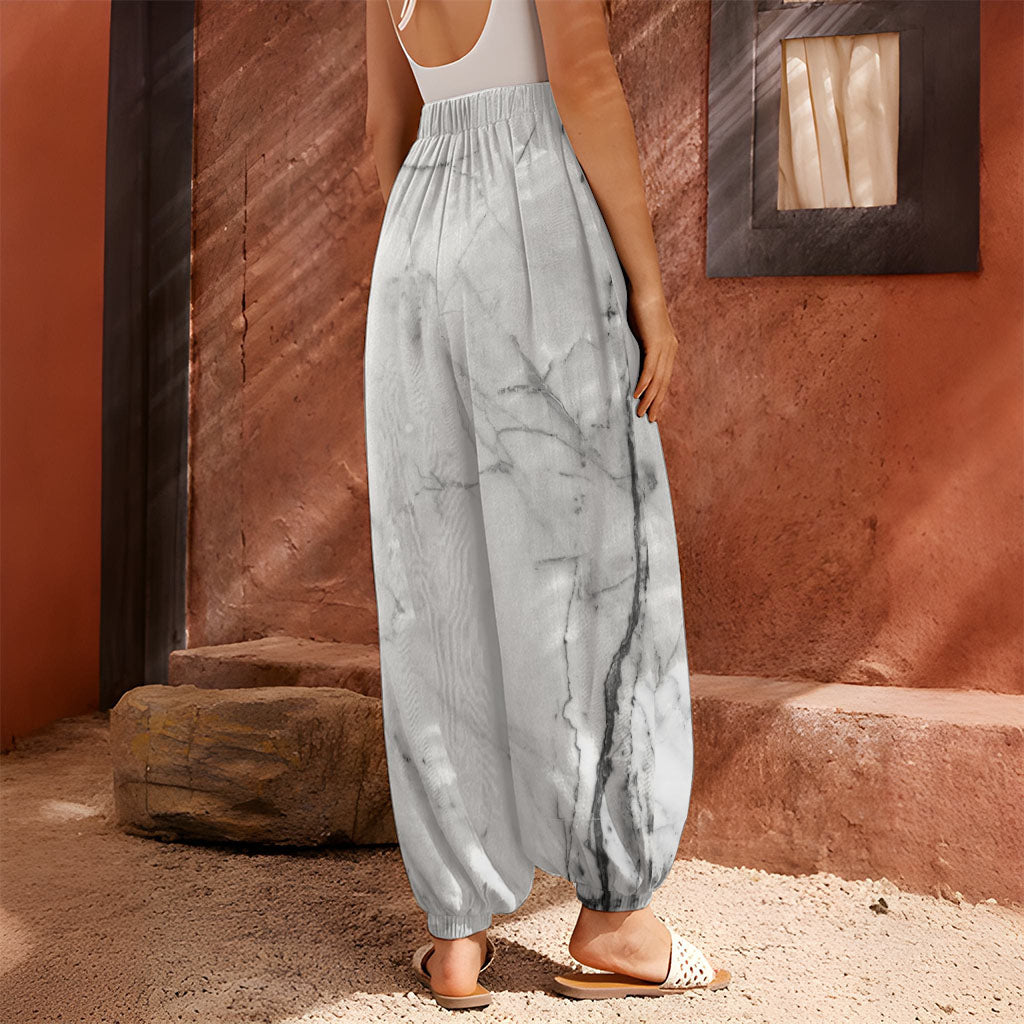 Grey Marble Stone Print Harem Pants