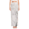 Grey Marble Stone Print High Slit Maxi Skirt