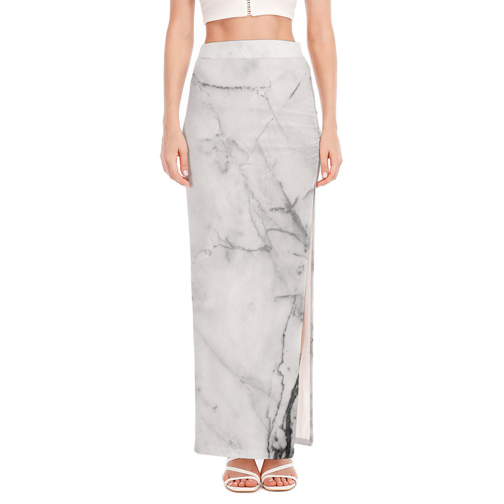 Grey Marble Stone Print High Slit Maxi Skirt