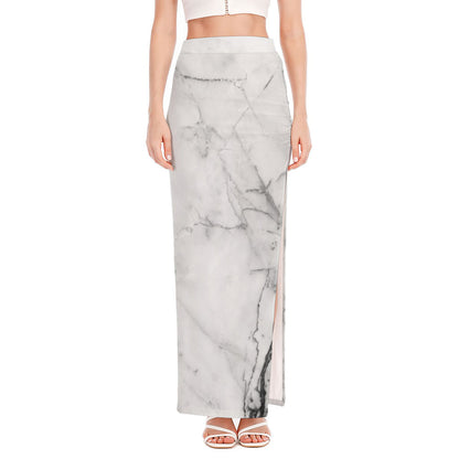 Grey Marble Stone Print High Slit Maxi Skirt