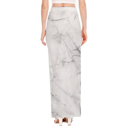 Grey Marble Stone Print High Slit Maxi Skirt