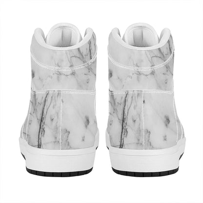 Grey Marble Stone Print High Top Leather Sneakers