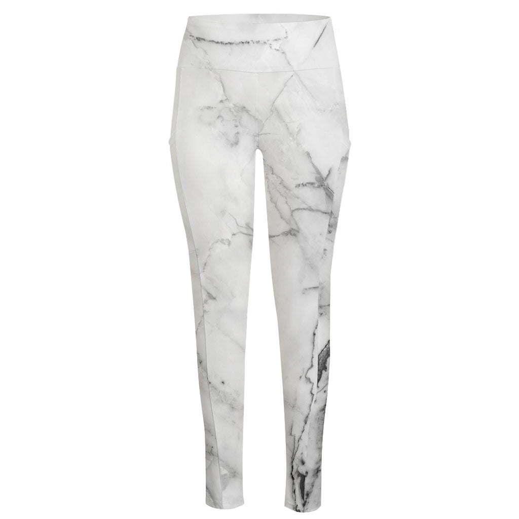 Grey Marble Stone Print High-Waisted Pocket Leggings