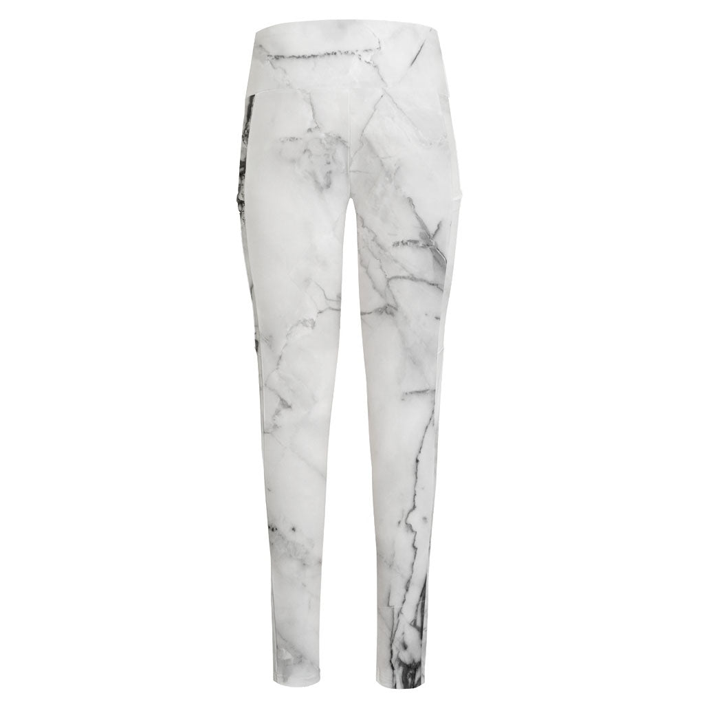 Grey Marble Stone Print High-Waisted Pocket Leggings