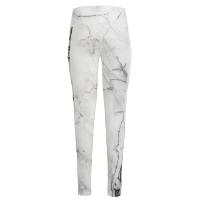 Grey Marble Stone Print High-Waisted Pocket Leggings