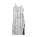 Grey Marble Stone Print Jersey Midi Cami Dress