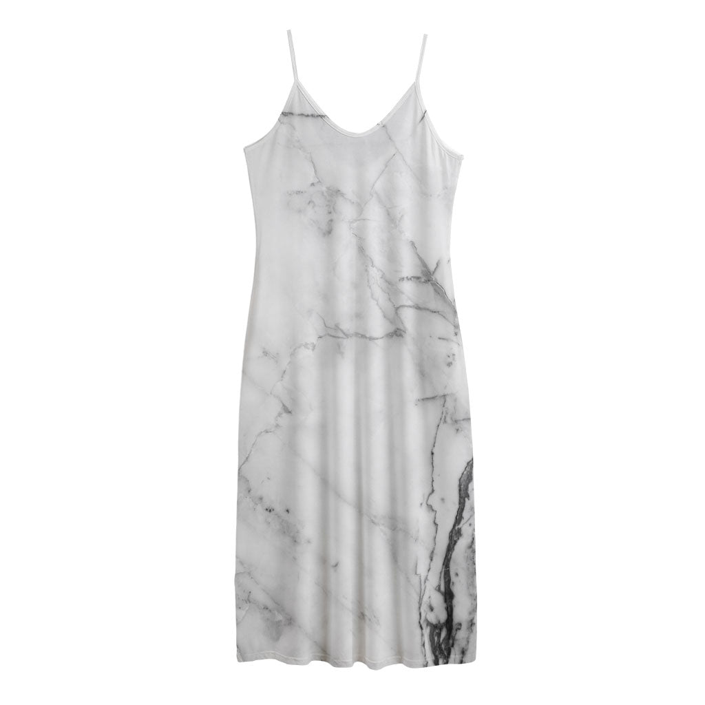 Grey Marble Stone Print Jersey Midi Cami Dress