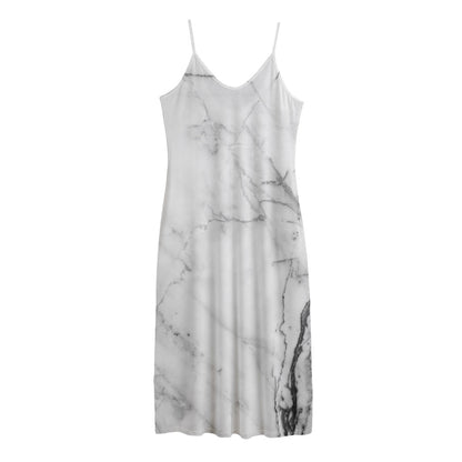 Grey Marble Stone Print Jersey Midi Cami Dress