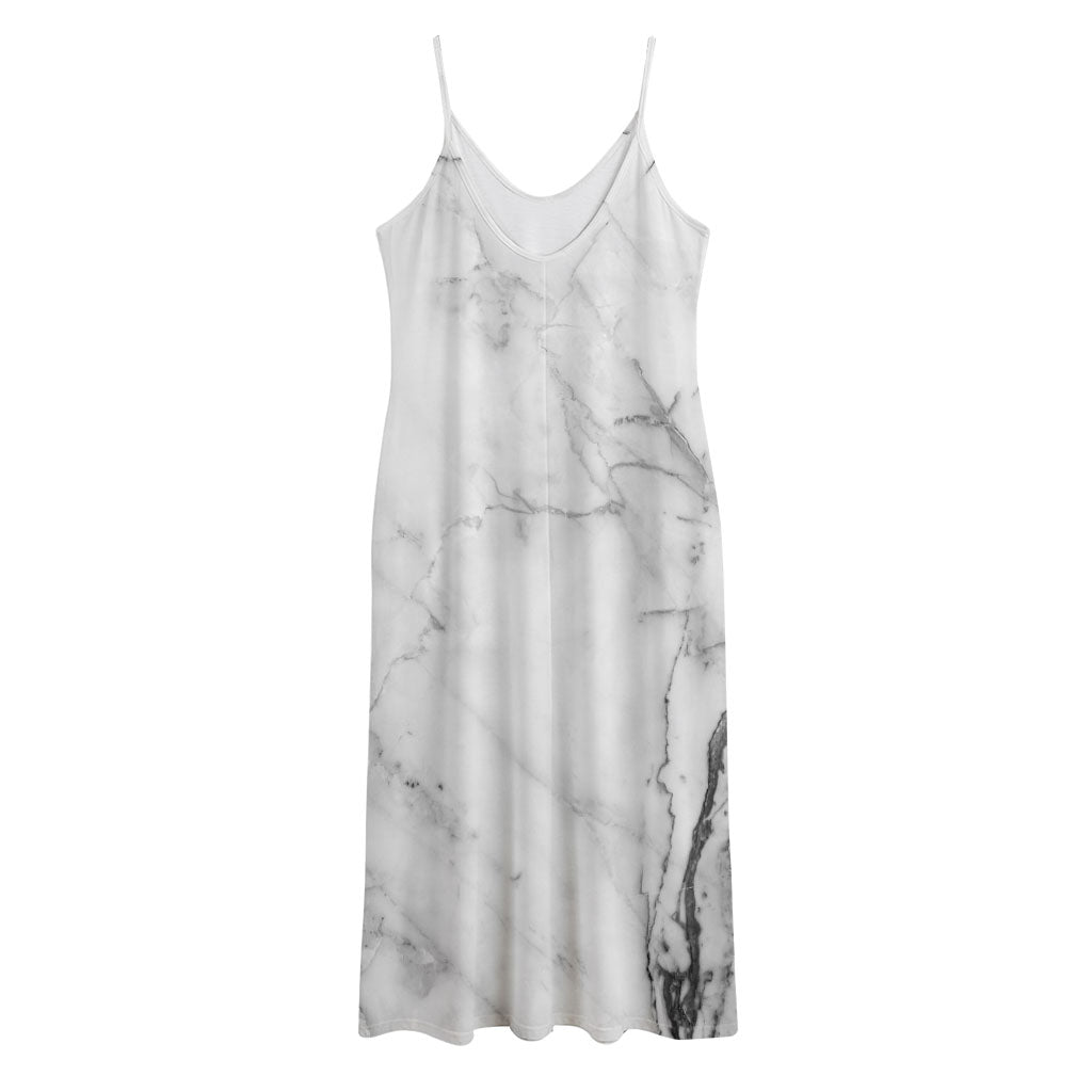 Grey Marble Stone Print Jersey Midi Cami Dress