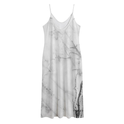Grey Marble Stone Print Jersey Midi Cami Dress