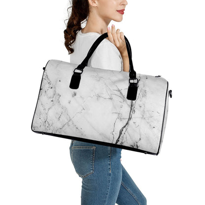 Grey Marble Stone Print Leather Duffle Bag