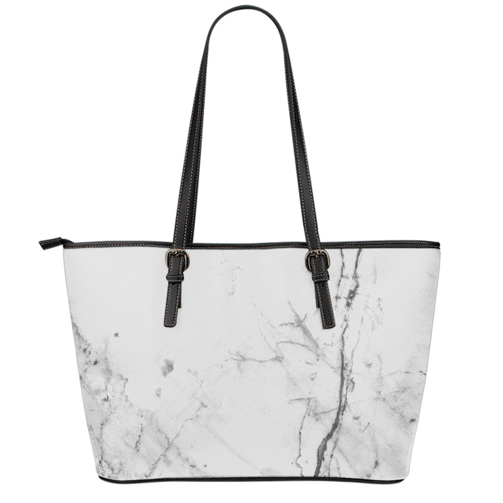 Grey Marble Stone Print Leather Tote Bag