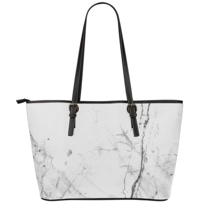 Grey Marble Stone Print Leather Tote Bag