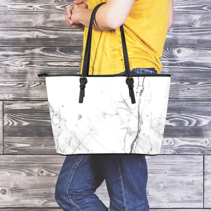 Grey Marble Stone Print Leather Tote Bag