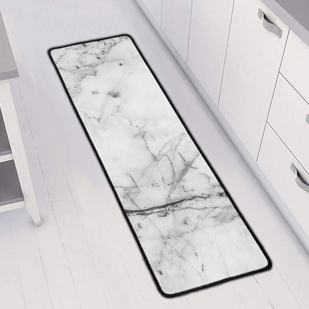 Grey Marble Stone Print Long Kitchen Mat