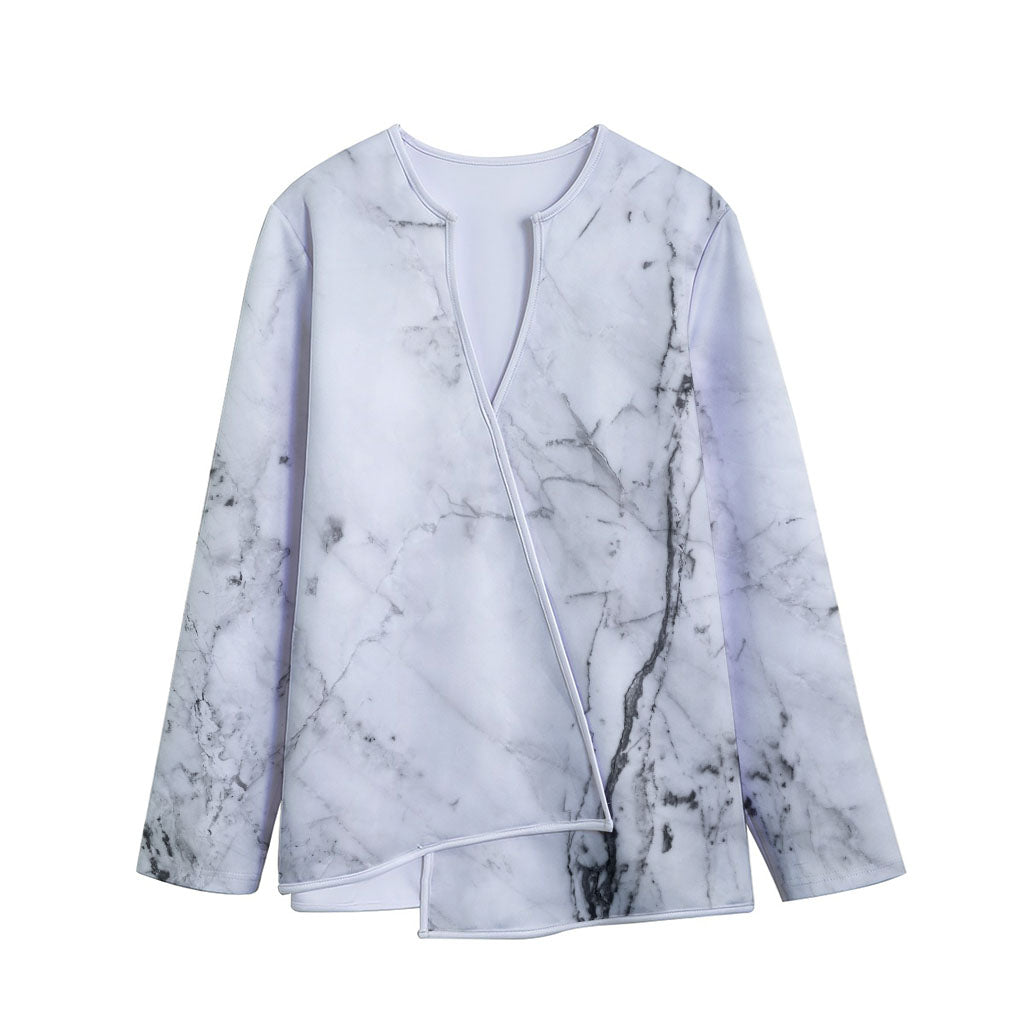 Grey Marble Stone Print Long Sleeve Short Coat