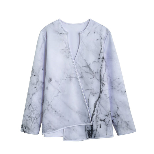 Grey Marble Stone Print Long Sleeve Short Coat