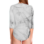 Grey Marble Stone Print Long Sleeve Swimsuit