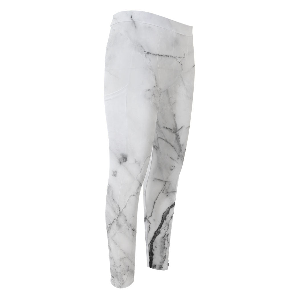 Grey Marble Stone Print Men's Compression Pants