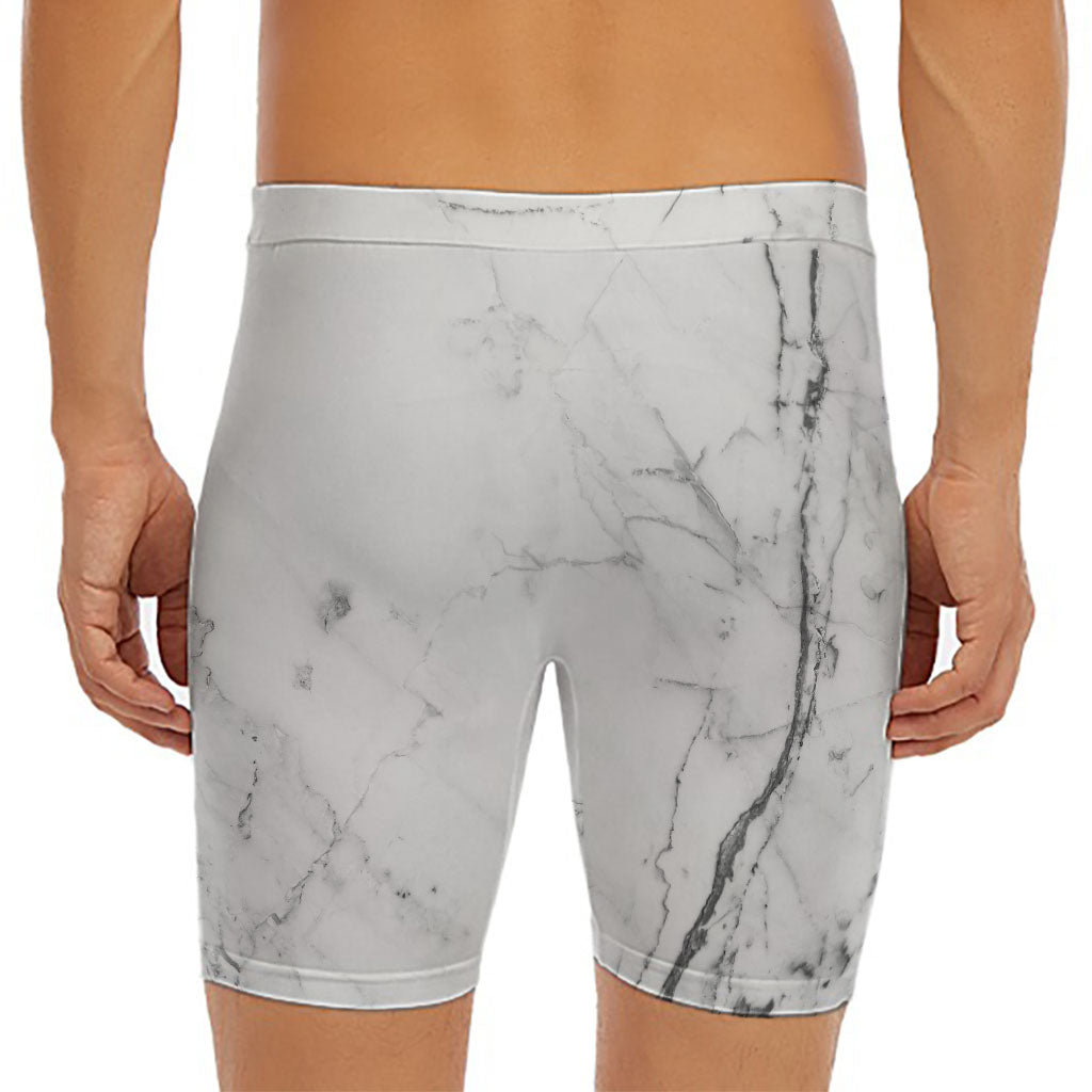 Grey Marble Stone Print Men's Long Boxer Briefs