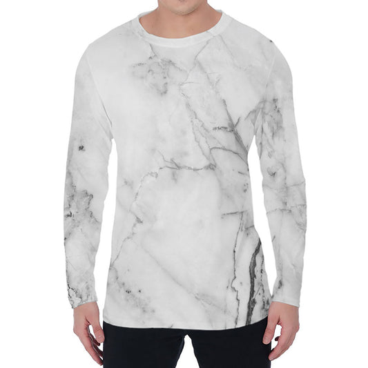 Grey Marble Stone Print Men's Long Sleeve T-Shirt
