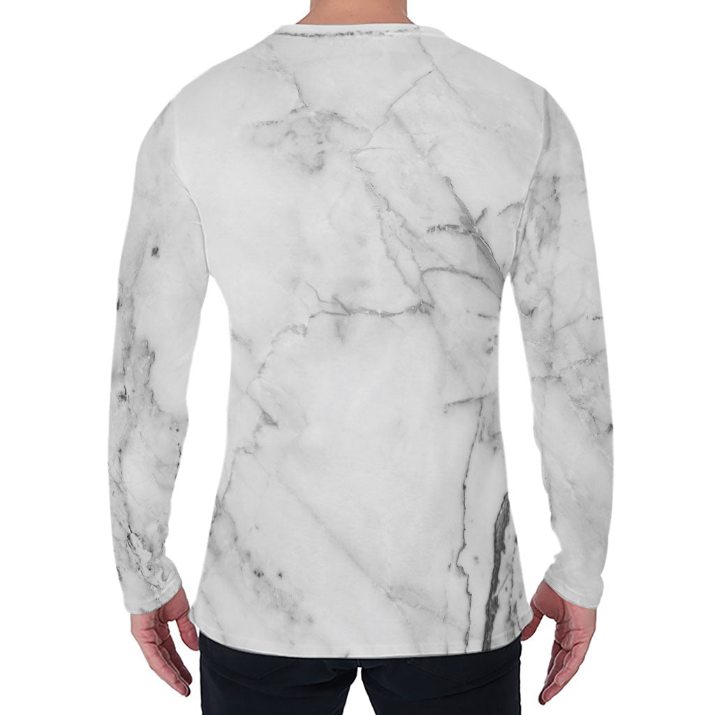 Grey Marble Stone Print Men's Long Sleeve T-Shirt