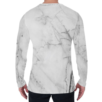 Grey Marble Stone Print Men's Long Sleeve T-Shirt