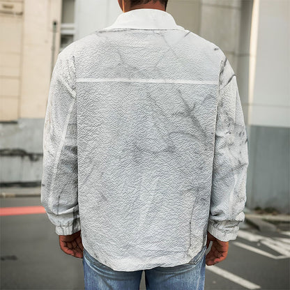 Grey Marble Stone Print Men's Shirt Jacket