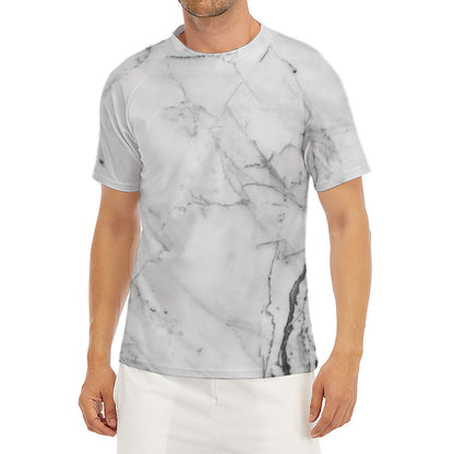 Grey Marble Stone Print Men's Short Sleeve Rash Guard